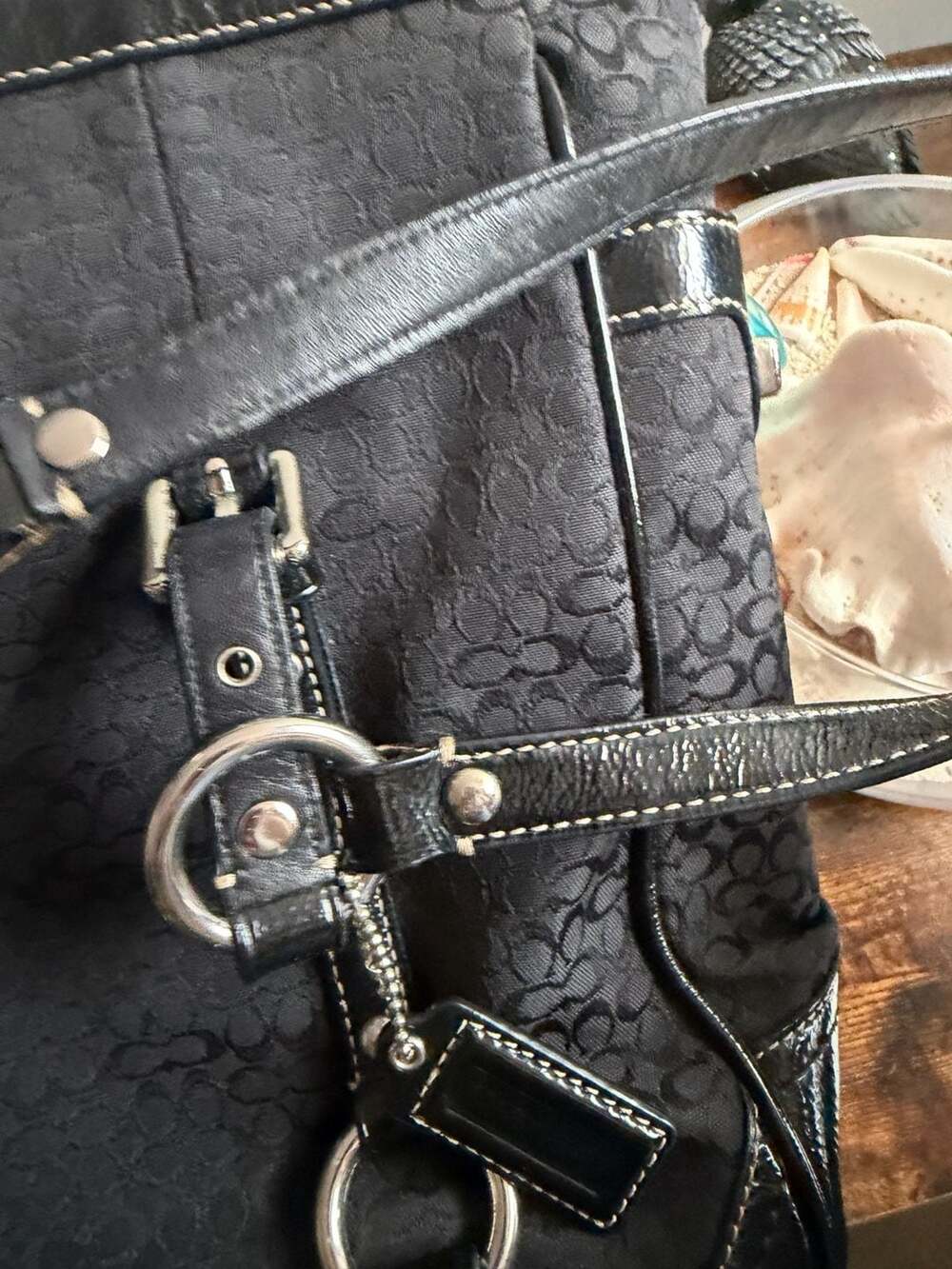 Y2K Vintage Coach Signature Jacquard Gallery Tote Bag — Black & Silver - Picture 3 of 15